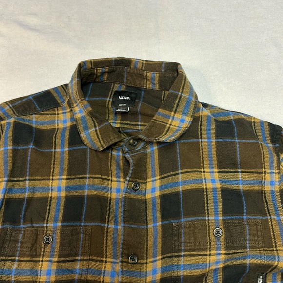 Vans Men’s Flannel Shirt Plaid Brown/Blue Size Medium - Picture 2 of 6